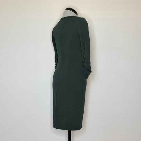 DKNY Deep Green 3/4 Ruched Sleeve Dress - Picture 4 of 7